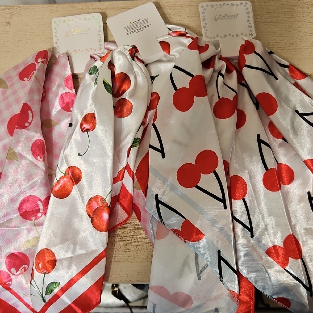 Cherry Or Hearts Bag Print Silk Scarves